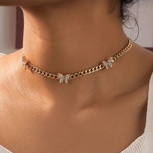 Gold Butterfly Chain Choker Necklace Butterfly Statement Jewelry